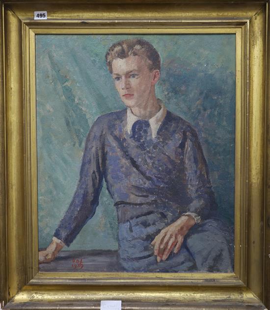 Continental School, oil on board, Portrait oil of a young man, initialled and dated 1939 60 x 50cm